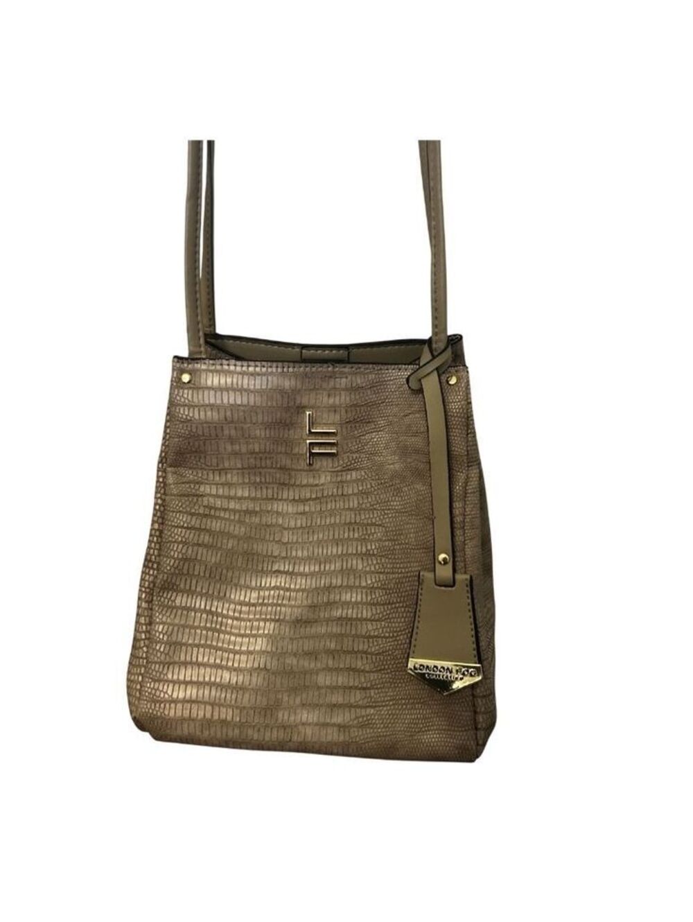 London Fog Croc-Embossed Crossbody Bag in Taupe